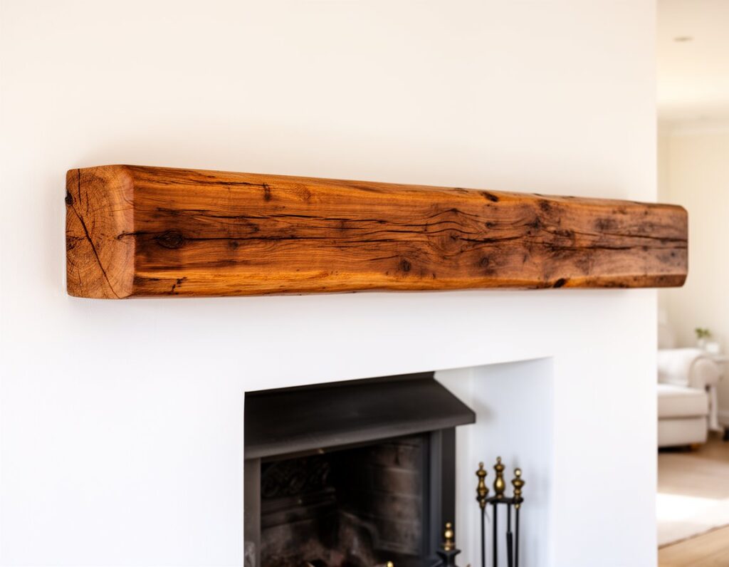 Reclaimed Wood Fireplace Mantel close up