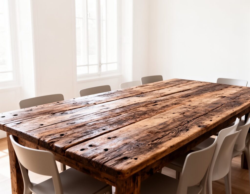 reclaimed wood dining table in oak