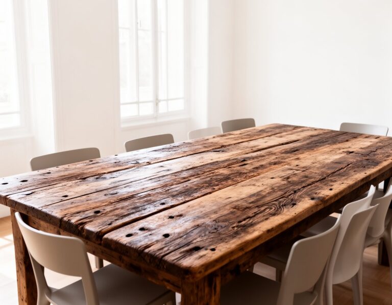 reclaimed wood dining table in oak