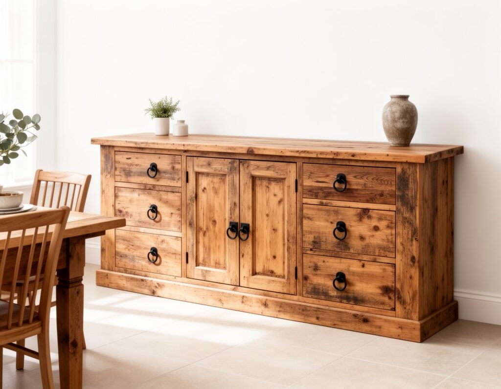 rustic farmhouse reclaimed wood sideboard