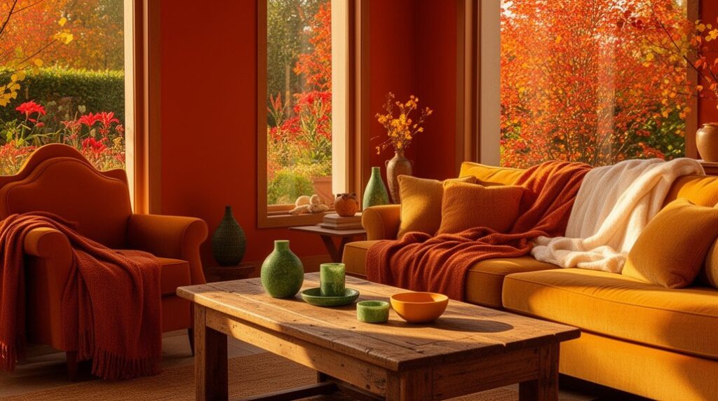 warm colors over grays